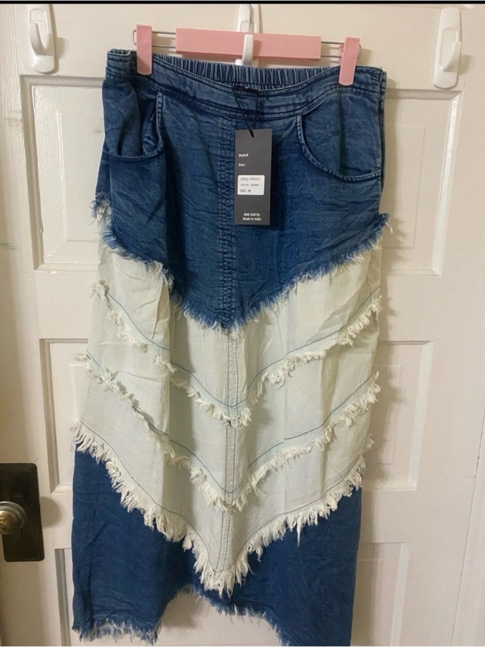 NWT Young Threads Boho Distressed Denim Tiered Maxi Skirt - Medium - Picture 10 of 10